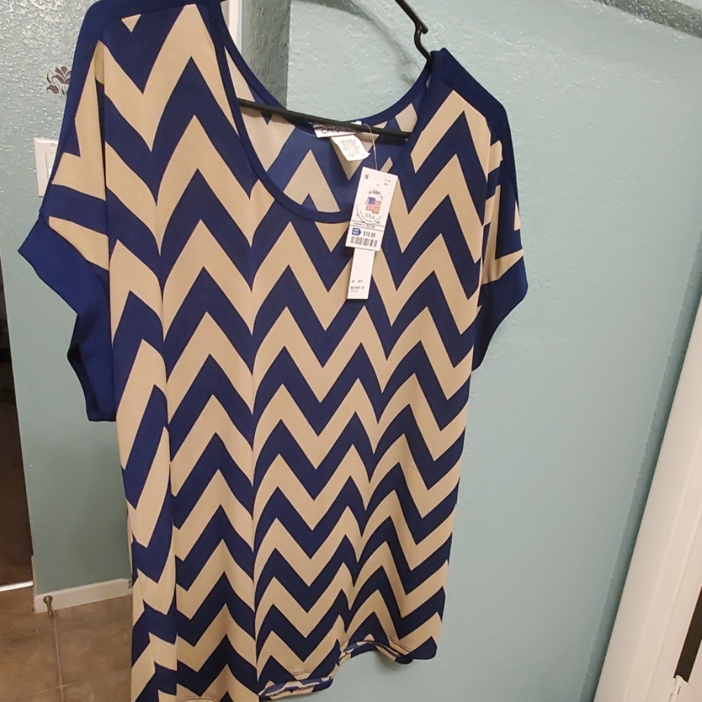 Tan and blue Chevron blouse
